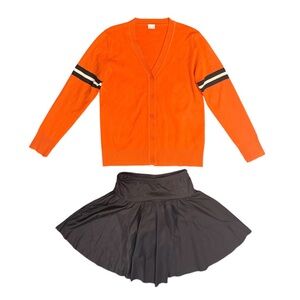 Curtain Call | Two Piece Orange Cardigan and Black Skirt Set, Size CXL